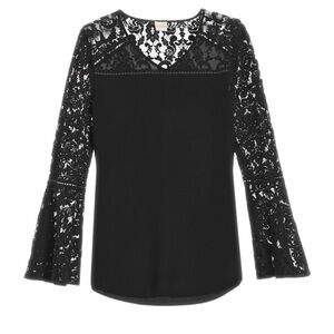 Chico’s Lace Combo Popover Blouse Black